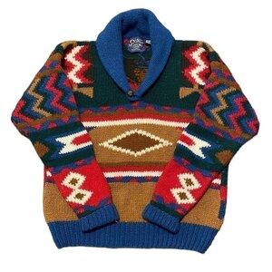 Muskoka Lakes Vintage Shetland Wool Shawl Collar Southwest Sweater /Size Medium